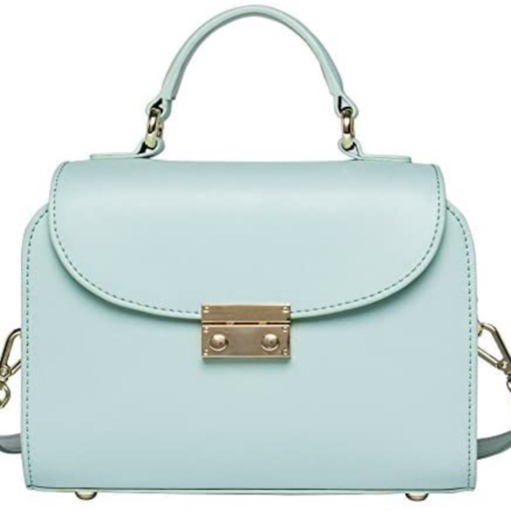 Mint Green & White Leather Shoulder Bag